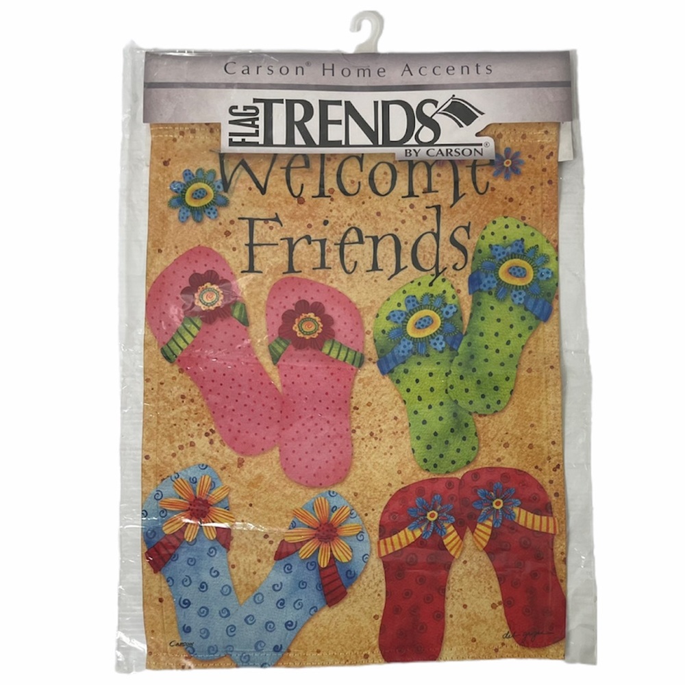 Welcome Friends Decorative Yard Flag Flip Flops Outdoor Flag Garden Patio Decor